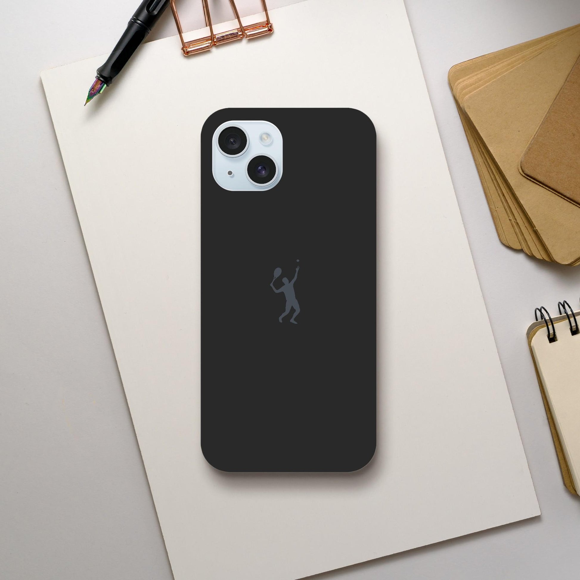 Minimalist iPhone Case Black | Premium Hard Shell | Matte Design with Tennis Silhouette | Elegant Protective Cover