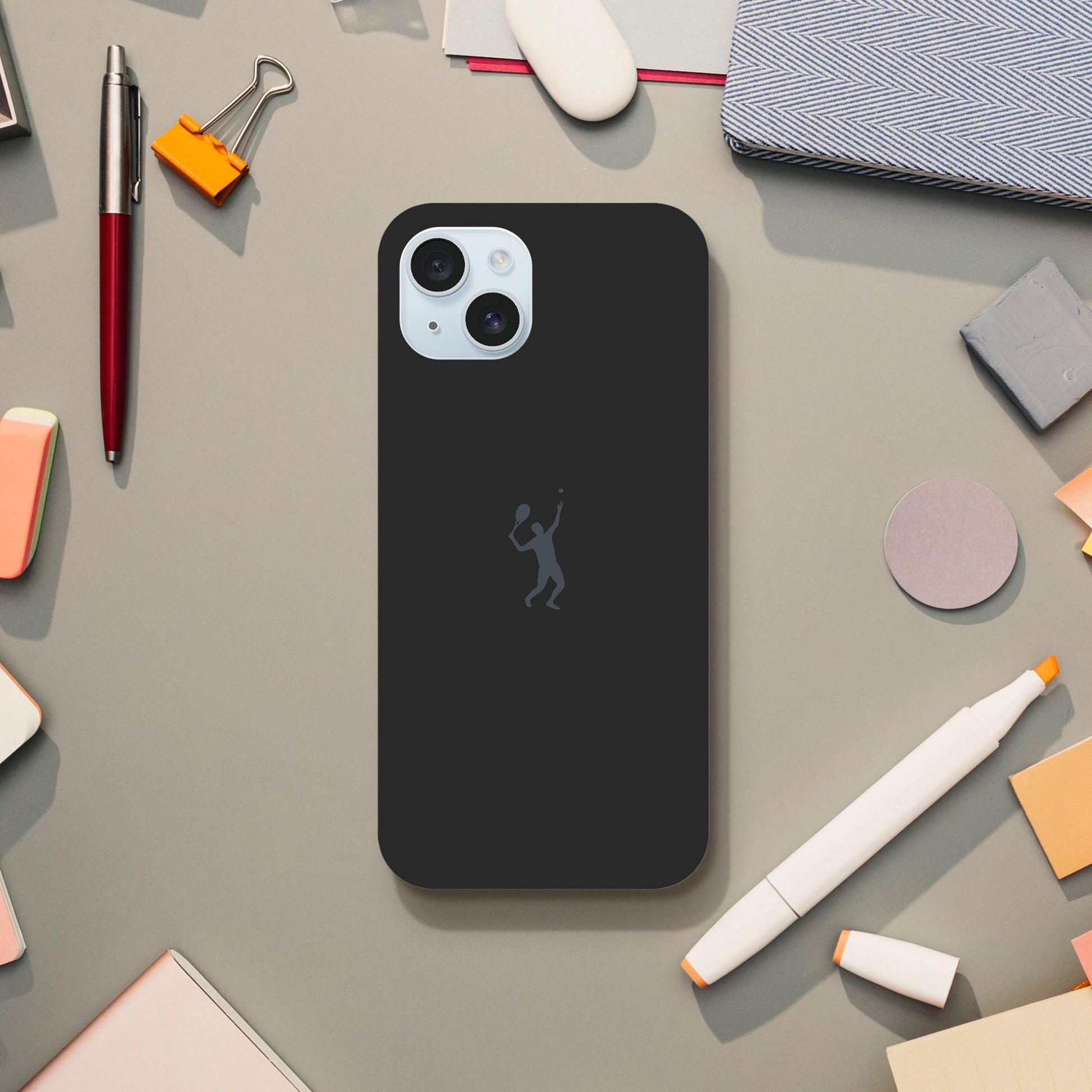 Minimalist iPhone Case Black | Premium Hard Shell | Matte Design with Tennis Silhouette | Elegant Protective Cover